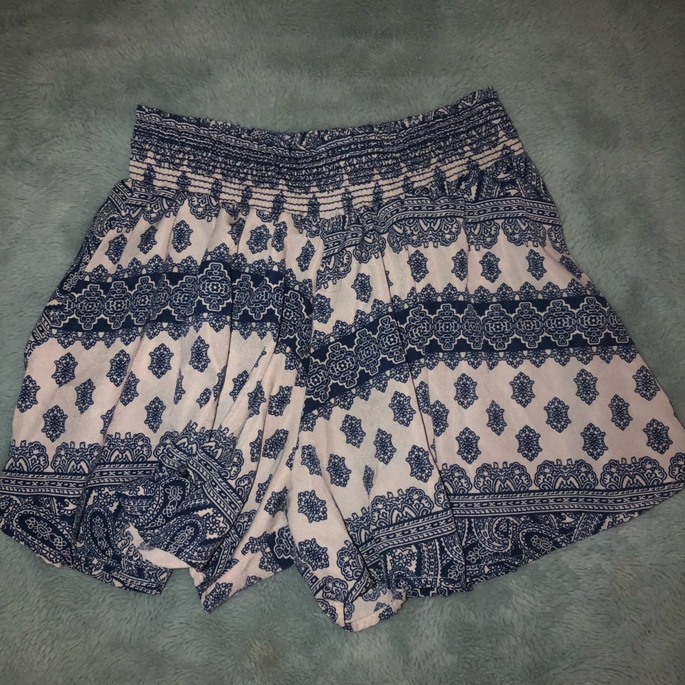 Blue and white flowy shorts